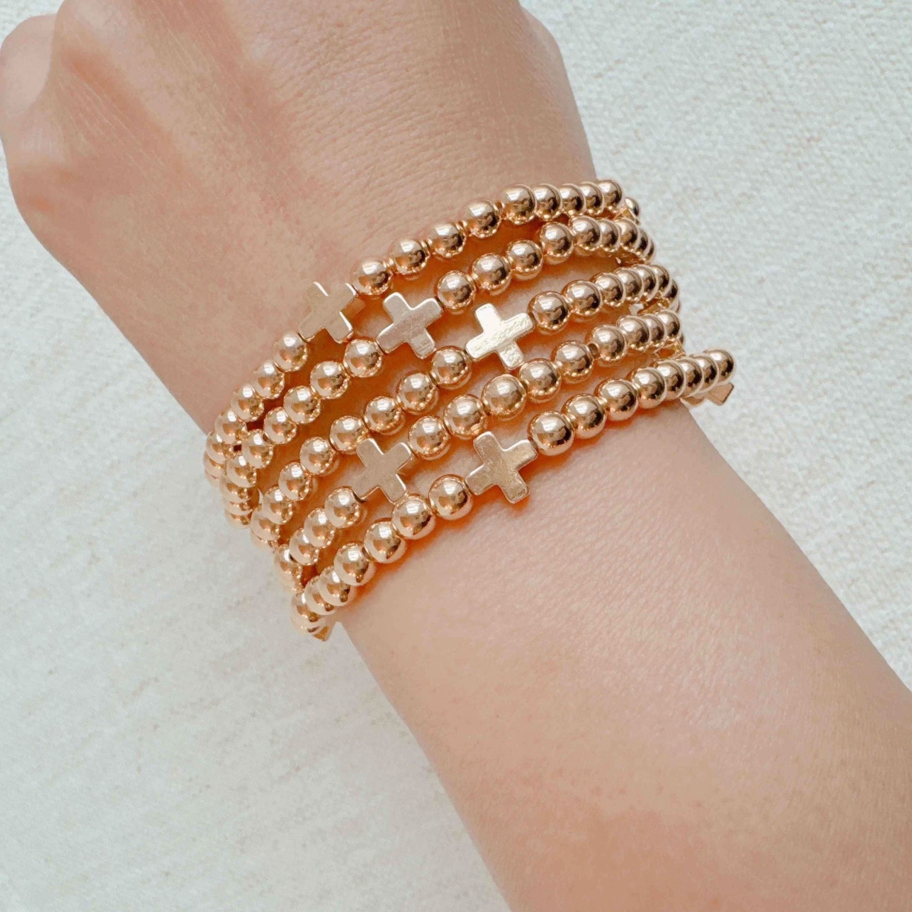 Beads And Crosses Stretch Bracelet Set Of 5 - SwagglyLife Home & Fashion